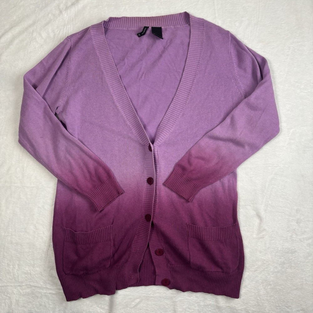 Y2K New Directions Long Sleeve Cardigan Button Up Dip Dye Ombre Sweater Womens L